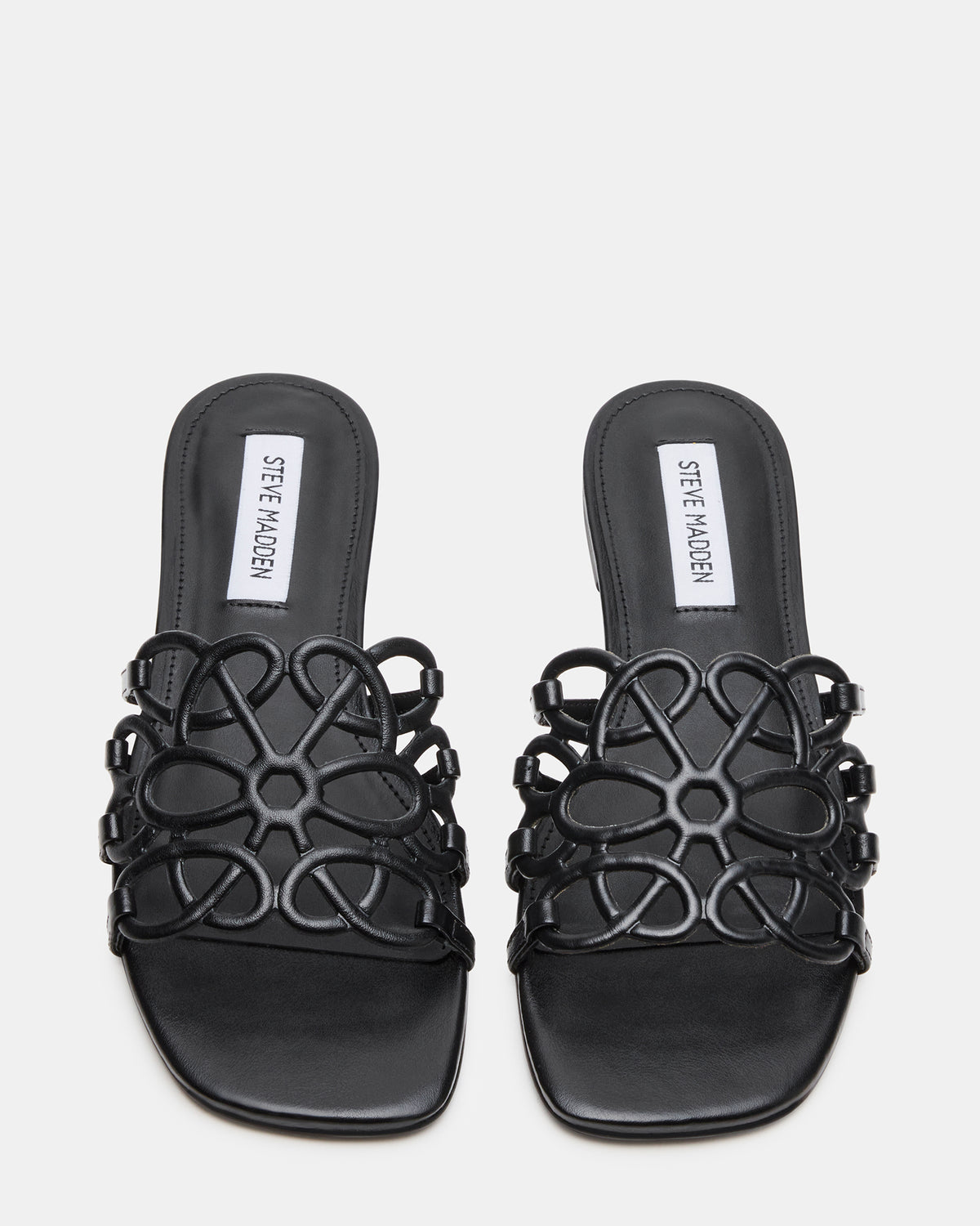 LOTUS Black Leather Square-Toe Slide Women's Sandal