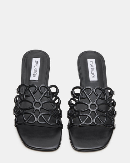 LOTUS Black Leather Square-Toe Slide Women's Sandal