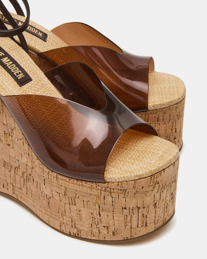 SINAI Brown Square-Toe Platform Wedge Strappy Women's Sandal