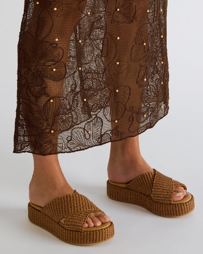 TULUM Brown Raffia Platform Flatform Women's Sandal