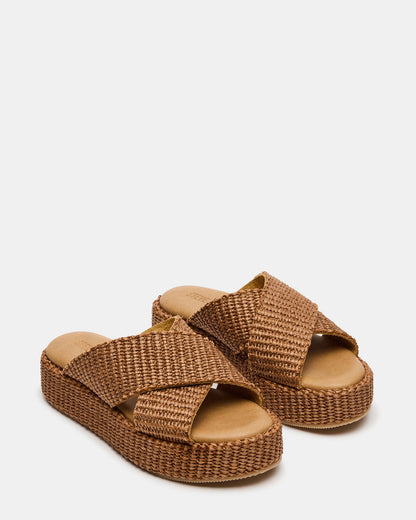 TULUM Brown Raffia Platform Flatform Women's Sandal