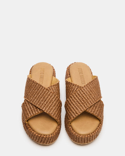 TULUM Brown Raffia Platform Flatform Women's Sandal