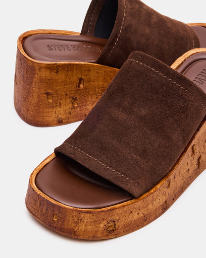CELLAR Brown Suede Platform Wedge Square-Toe Women's Sandal