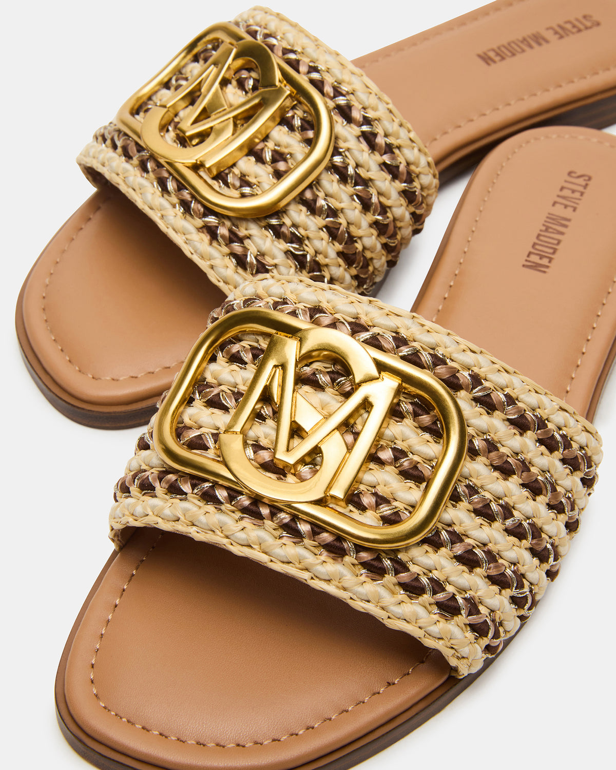 KORA Brown Raffia Gold Detail Slide Women's Sandal