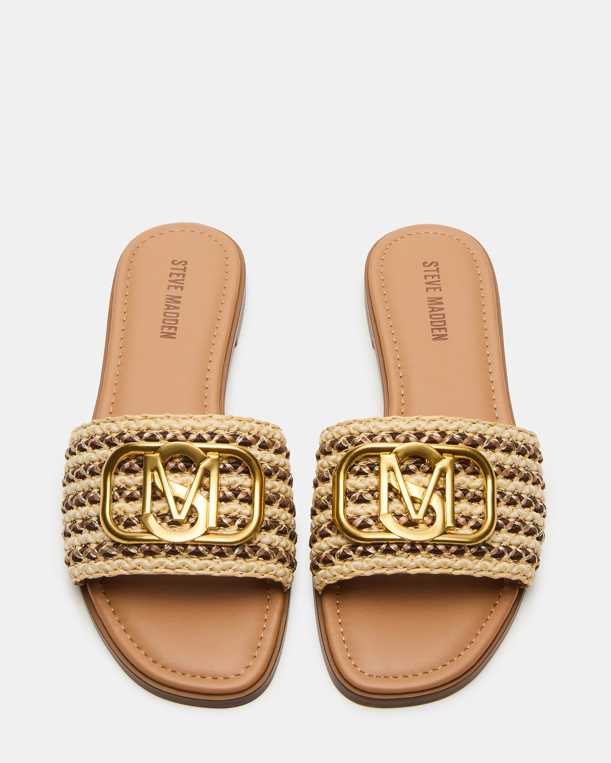 KORA Brown Raffia Gold Detail Slide Women's Sandal
