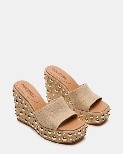 CAYMAN Natural Mini Studs Platform Square-Toe Wedge Women's Sandal