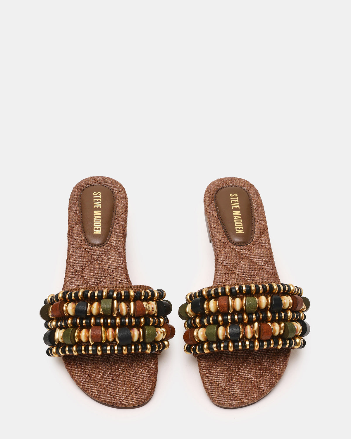 MARIKA Beads Brown Raffia Round-Toe Slide Women's Sandal