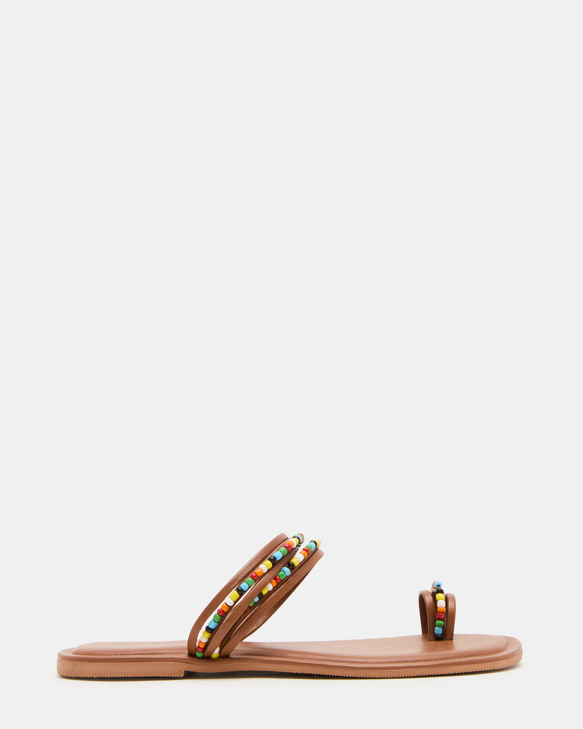 NABILA Tan Multi Sqaure-Toe Beaded Women's Sandal