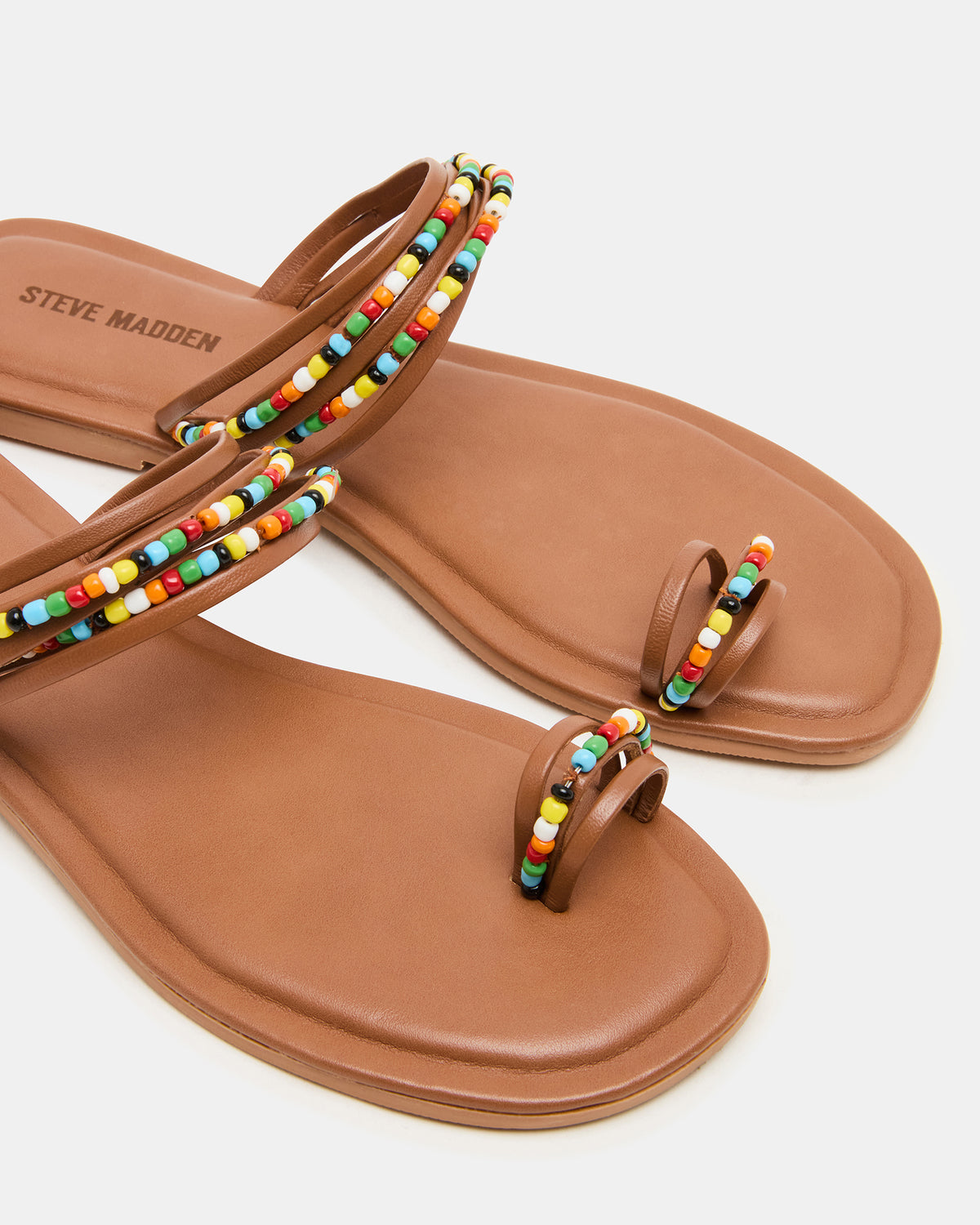 NABILA Tan Multi Sqaure-Toe Beaded Women's Sandal