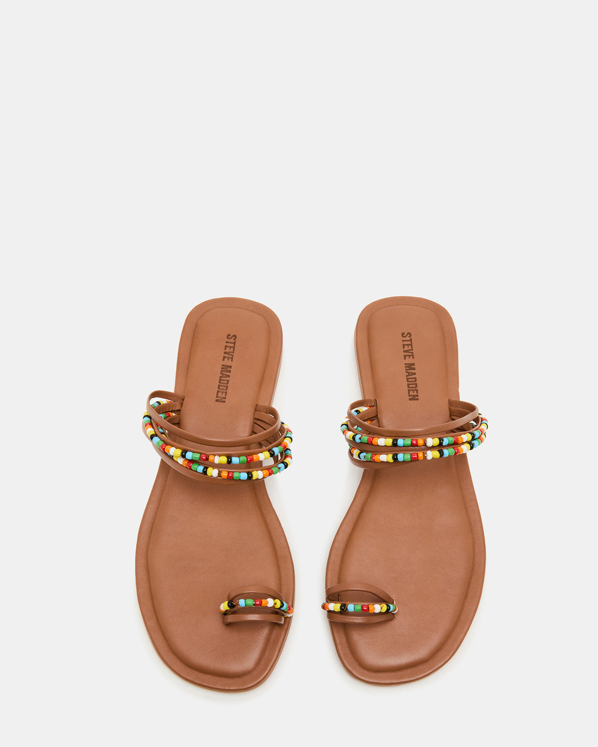 NABILA Tan Multi Sqaure-Toe Beaded Women's Sandal