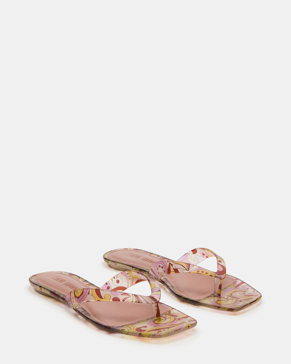 TRELLA Jelly Pink Print Square-Toe Thong Women's Sandal