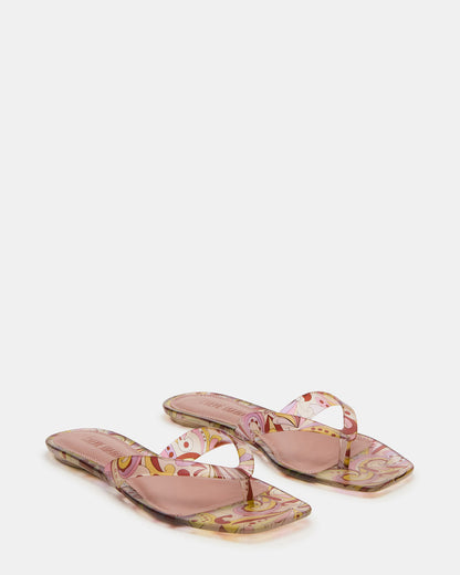 TRELLA Jelly Pink Print Square-Toe Thong Women's Sandal