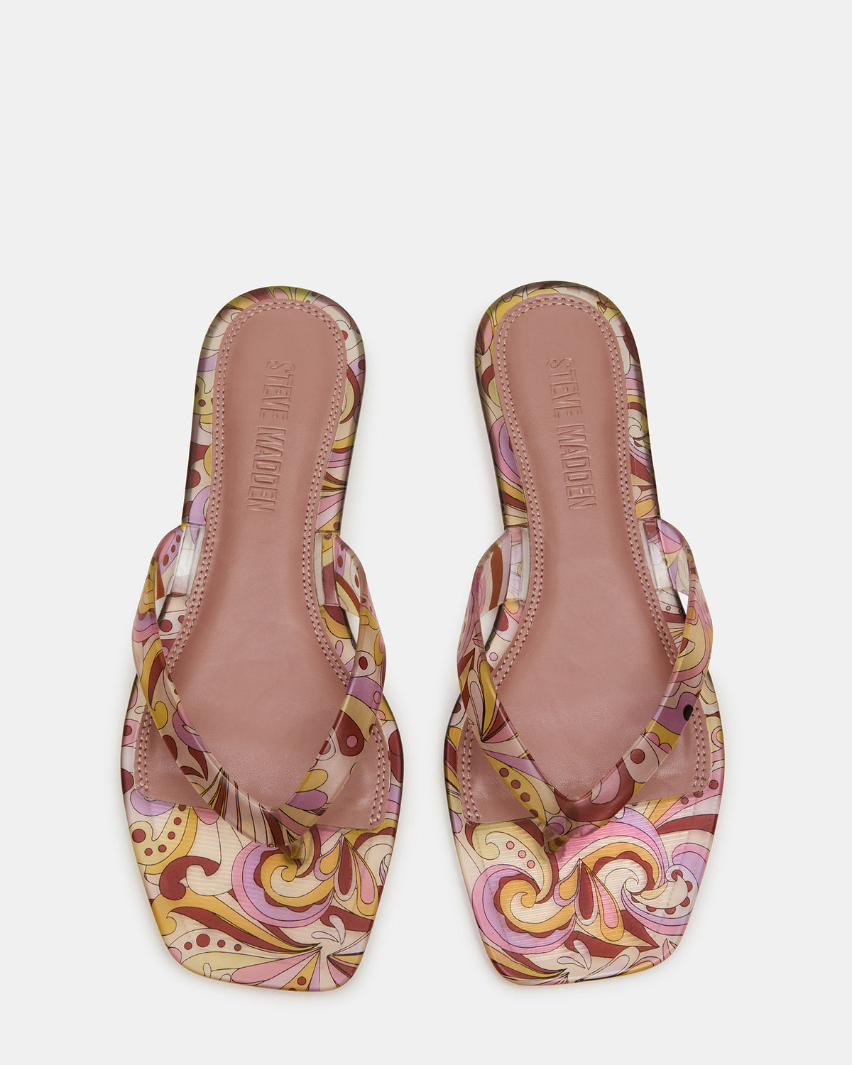TRELLA Jelly Pink Print Square-Toe Thong Women's Sandal