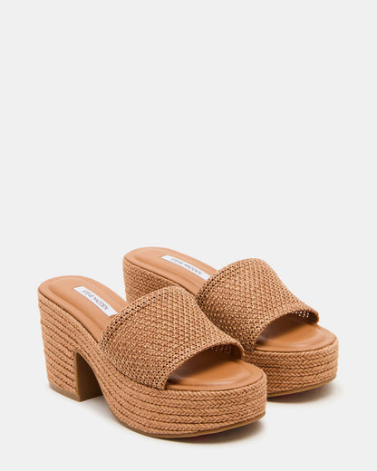 TRIPPY Cognac Raffia Platform Mule Women's Sandal