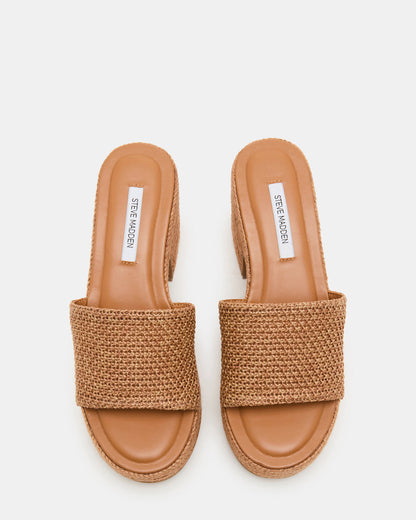 TRIPPY Cognac Raffia Platform Mule Women's Sandal