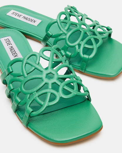 LOTUS Green Leather Square-Toe Slide Women's Sandal