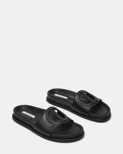 ZOSIA Black Leather Cut-Out Slide Footbed Women's Sandal