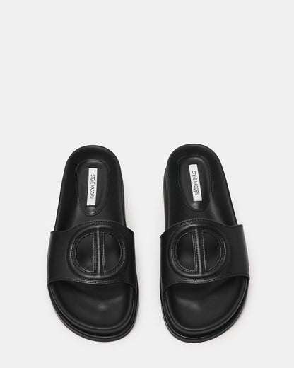 ZOSIA Black Leather Cut-Out Slide Footbed Women's Sandal