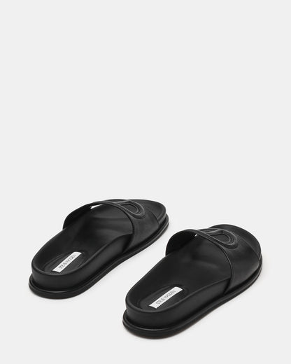 ZOSIA Black Leather Cut-Out Slide Footbed Women's Sandal