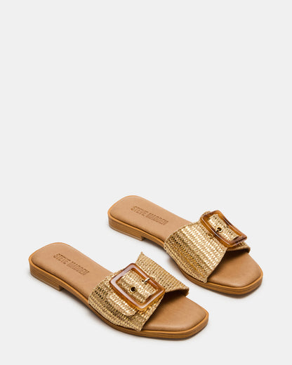 HAPP Gold Square-Toe Raffia Slide Women's Sandal