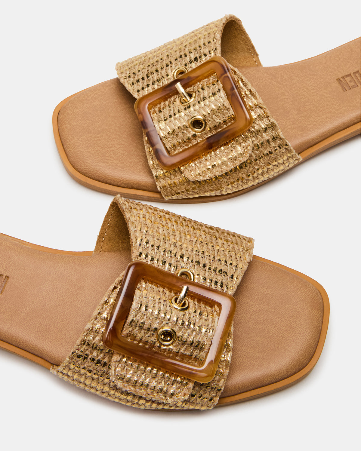 HAPP Gold Square-Toe Raffia Slide Women's Sandal