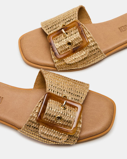 HAPP Gold Square-Toe Raffia Slide Women's Sandal