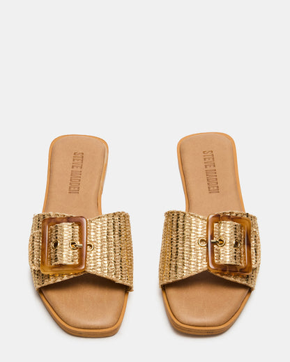 HAPP Gold Square-Toe Raffia Slide Women's Sandal