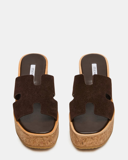 HARMONY Brown Suede Wedge Mule Cork Platform Women's Sandal