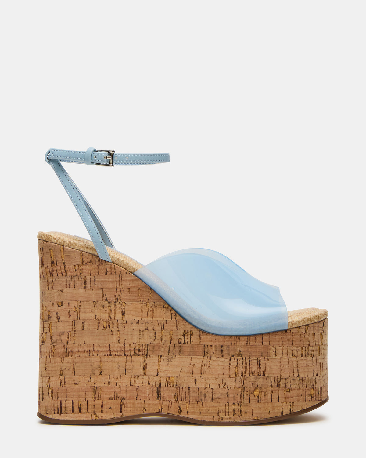 SINAI Light Blue Square-Toe Platform Wedge Strappy Women's Sandal