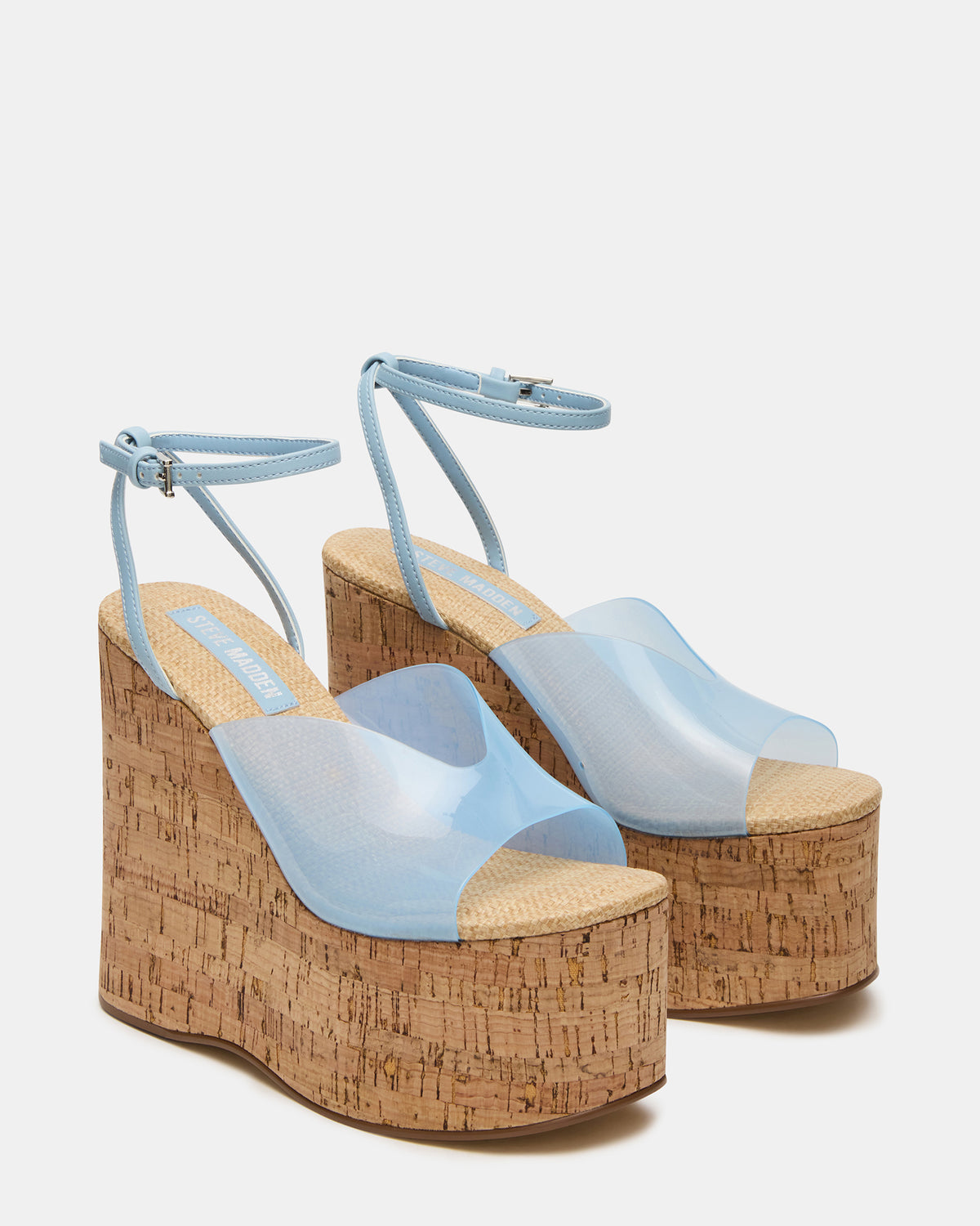 SINAI Light Blue Square-Toe Platform Wedge Strappy Women's Sandal