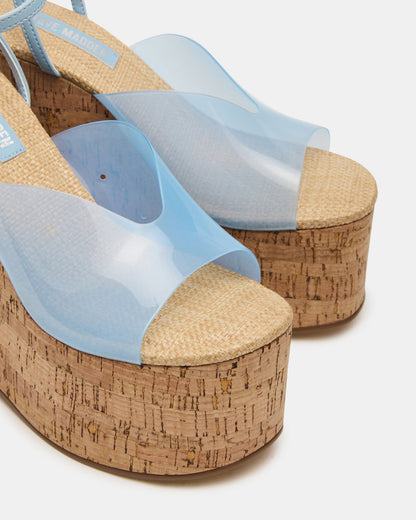 SINAI Light Blue Square-Toe Platform Wedge Strappy Women's Sandal