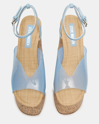 SINAI Light Blue Square-Toe Platform Wedge Strappy Women's Sandal