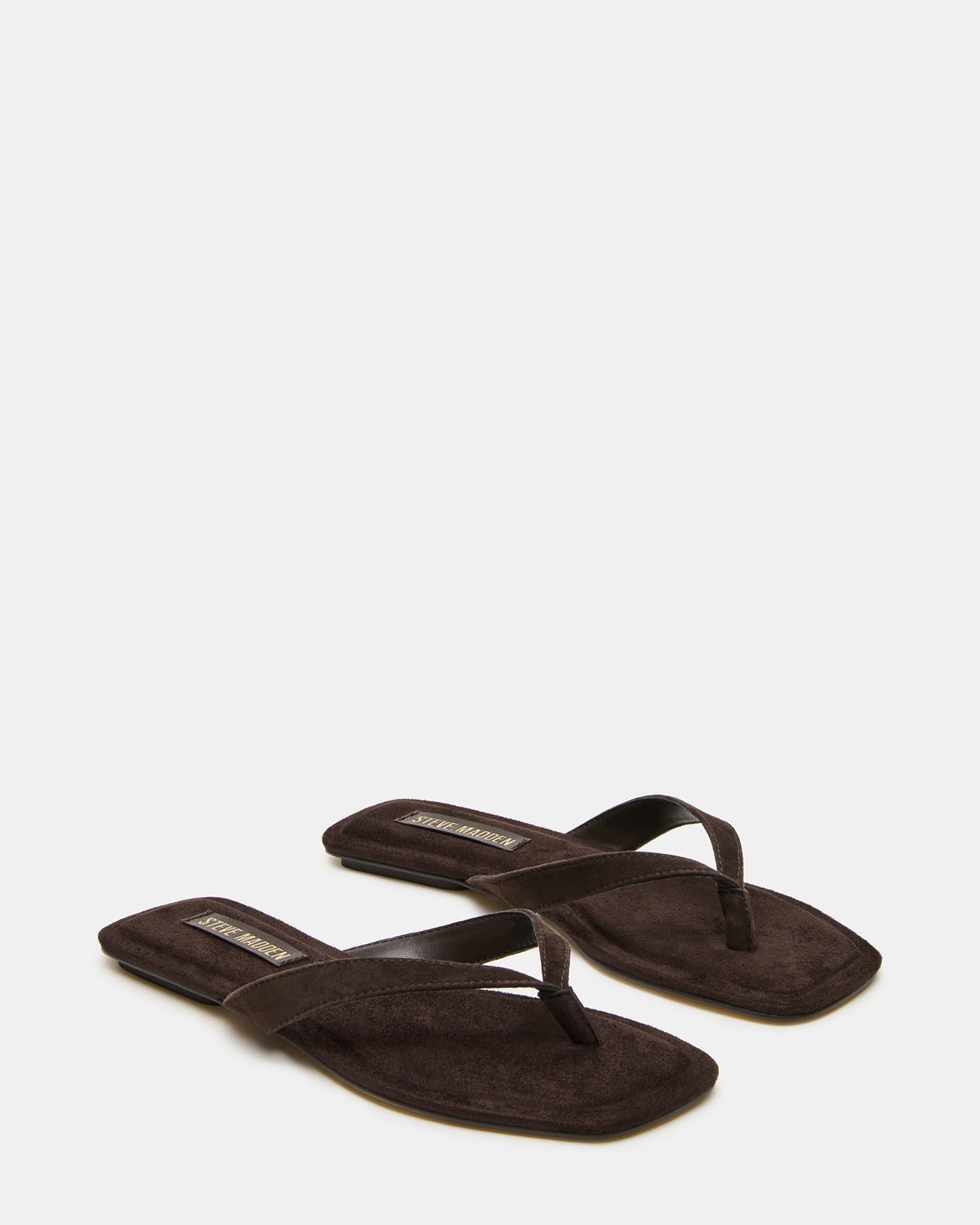 TRELLA Brown Suede Square-Toe Thong Women's Sandal