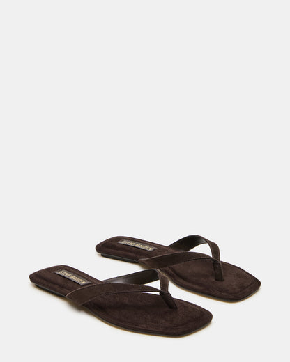 TRELLA Brown Suede Square-Toe Thong Women's Sandal