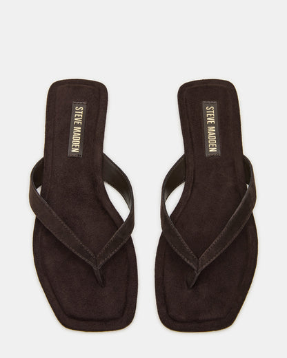 TRELLA Brown Suede Square-Toe Thong Women's Sandal