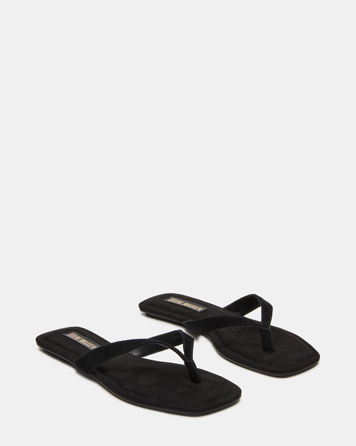 TRELLA Black Suede Square-Toe Thong Women's Sandal