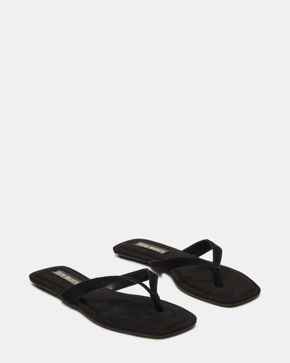 TRELLA Black Suede Square-Toe Thong Women's Sandal