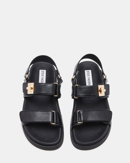 MONA Black Leather Flatform Women's Sandal
