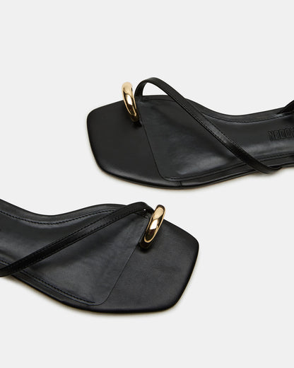 ODYSSEY Black Leather Strappy Square-Toe Women Sandal