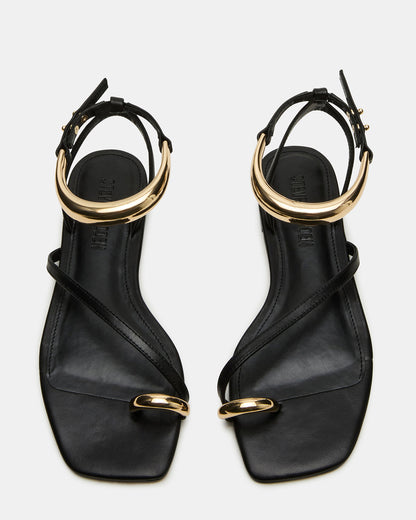 ODYSSEY Black Leather Strappy Square-Toe Women Sandal