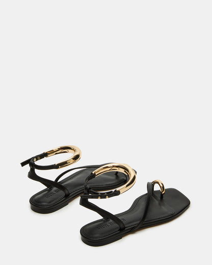 ODYSSEY Black Leather Strappy Square-Toe Women Sandal