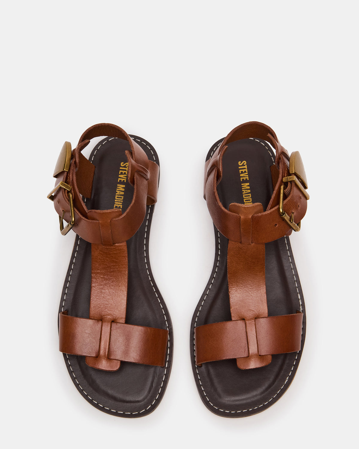 BRAZINN Tan Leather Strappy Flat Sandal Women's Sandal