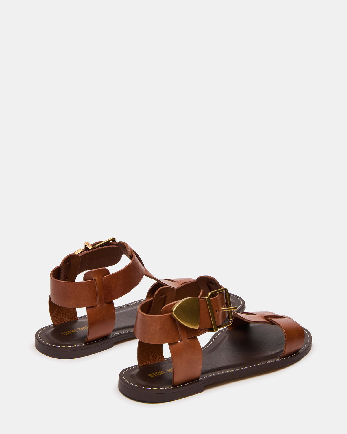 BRAZINN Tan Leather Strappy Flat Sandal Women's Sandal