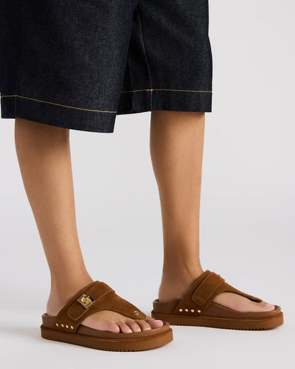 THONA Chestnut Suede Women's Flatform Thong Sandal