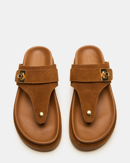 THONA Chestnut Suede Women's Flatform Thong Sandal