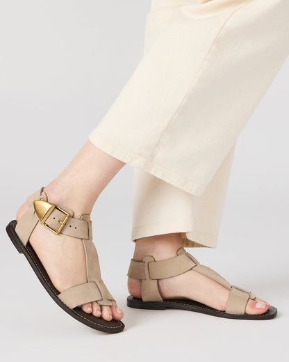 BRAZINN Taupe Nubuck Strappy Flat Sandal Women's Sandal