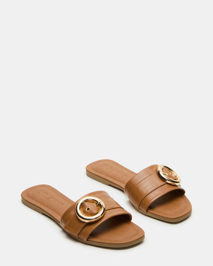 REEF Tan Leather Square-Toe Slide Women's Sandal