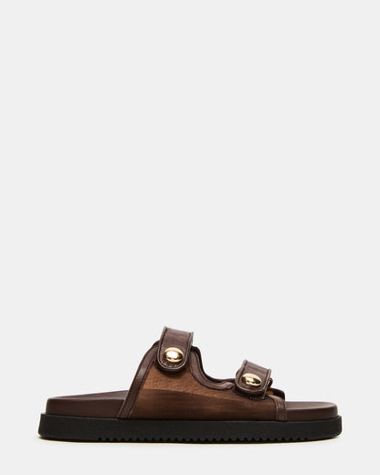 ATHENS Brown Mesh Slide Footbed Flatform Women's Sandal