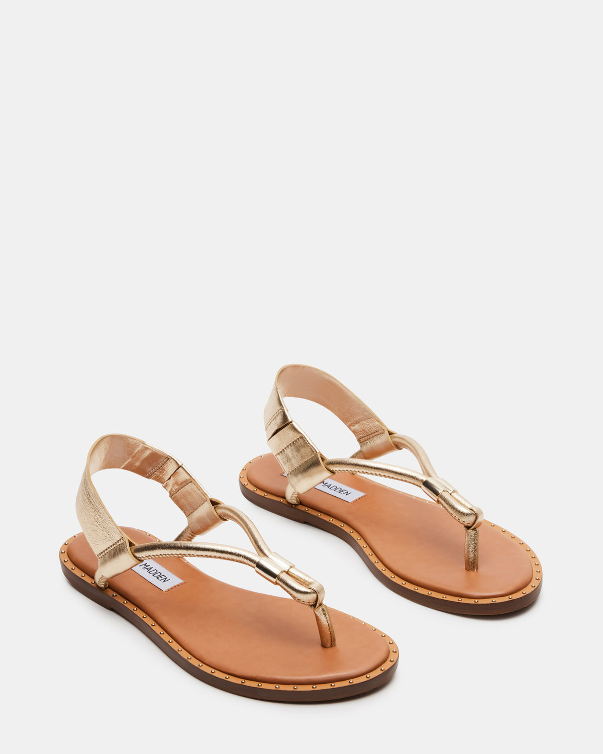 MEDUZA Gold Leather Women's Studded Thong Sandal