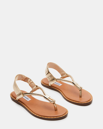 MEDUZA Gold Leather Women's Studded Thong Sandal